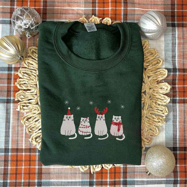 Christmas Ghost Cats Embroidered Sweatshirt