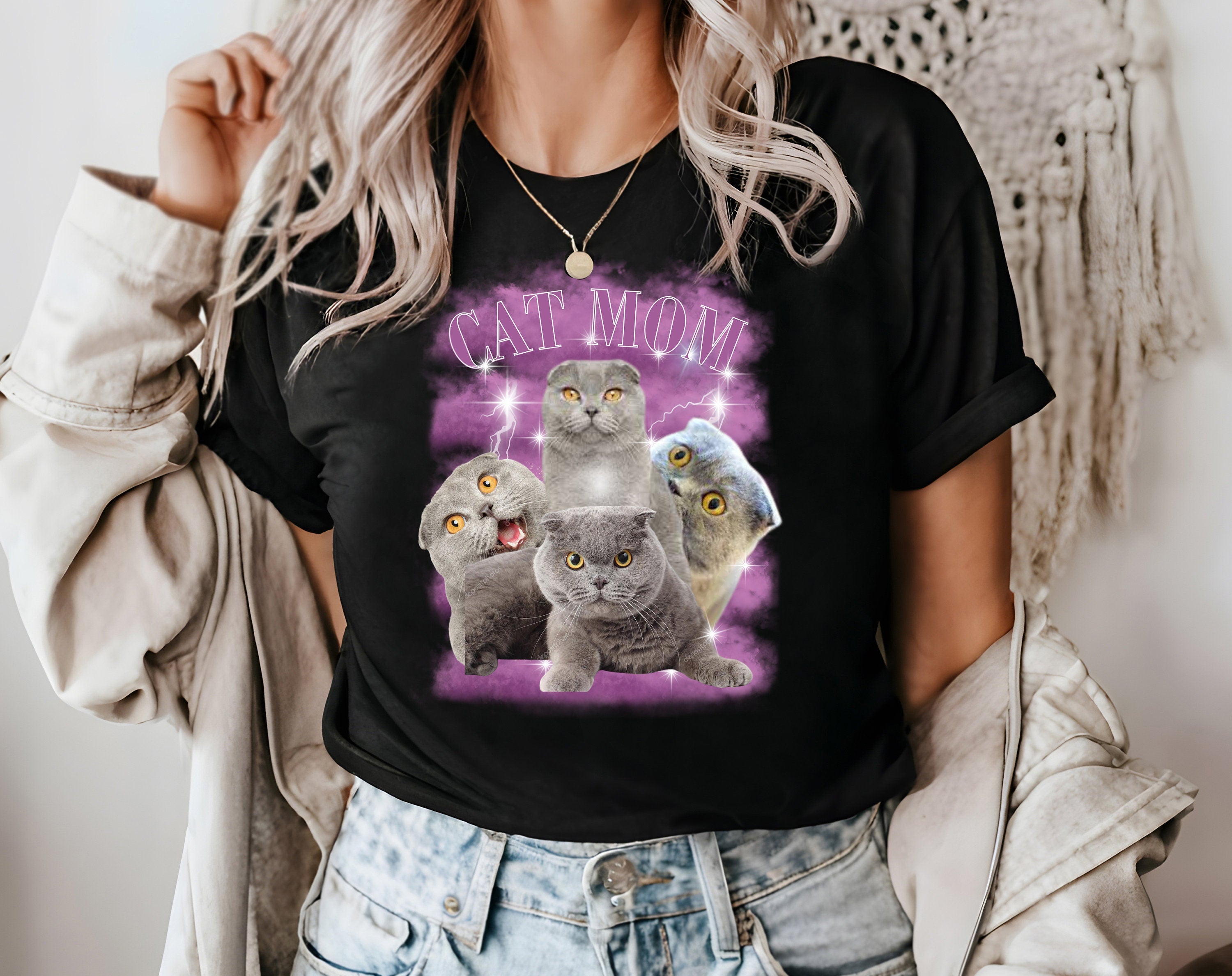 Custom Bootleg Pet T-shirt, Custom Cat Mom Vintage Graphic 90s T-shirt