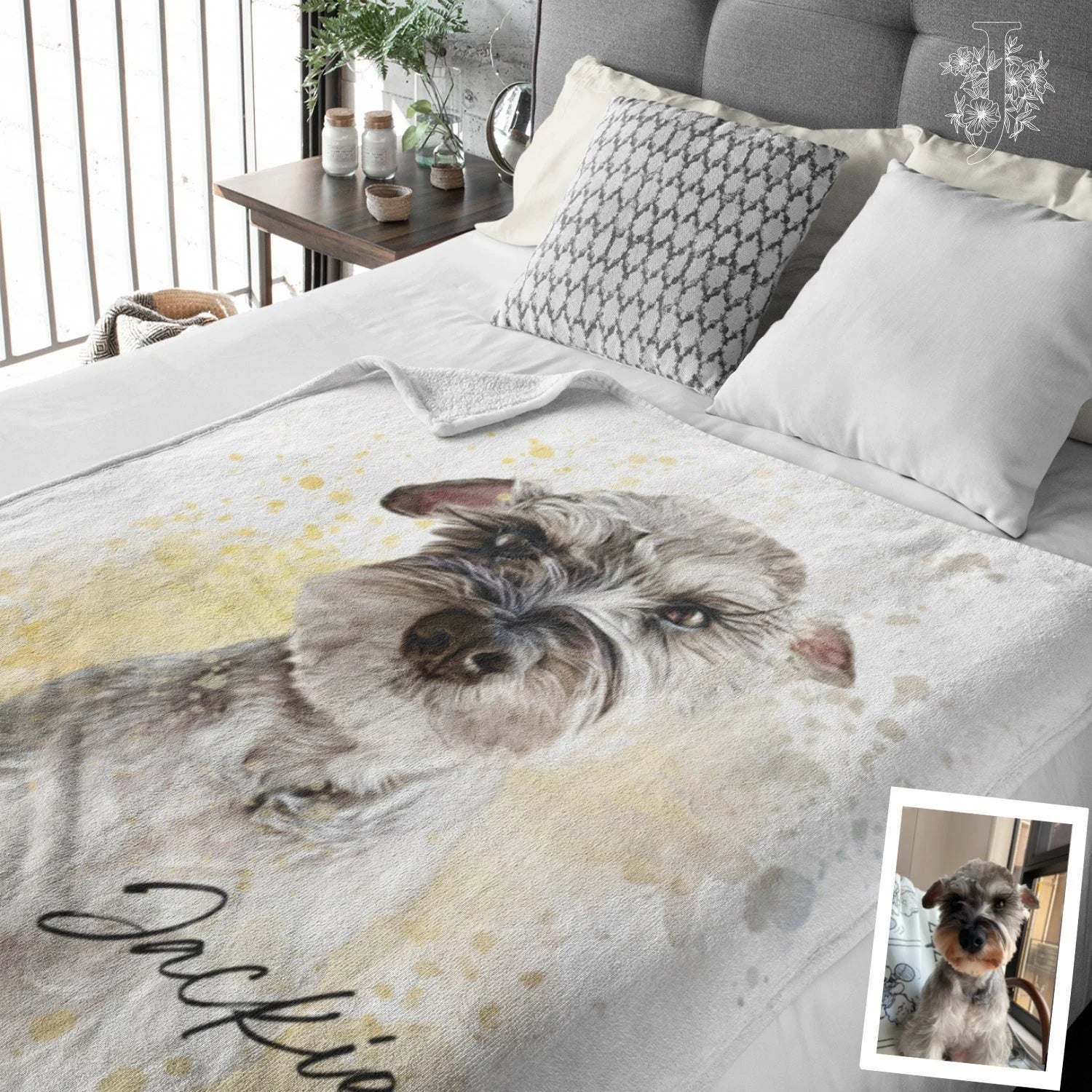 Custom Pet Portrait Blanket, Personalized Dog Photo Throw Blanket