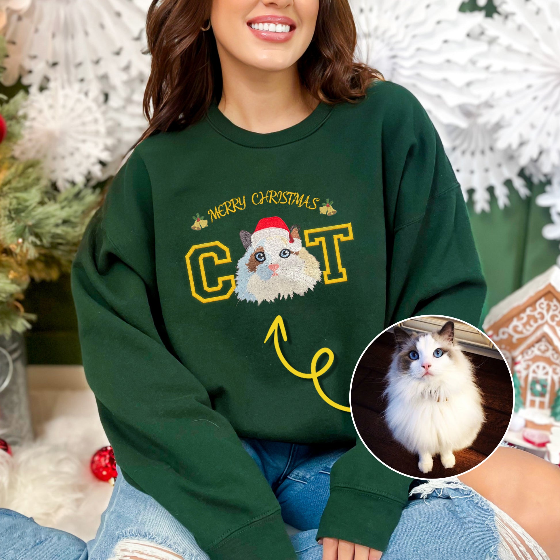 Custom Christmas Pet Face Embroidered Sweatshirt Hoodie For Dog Mom and Dog Dad