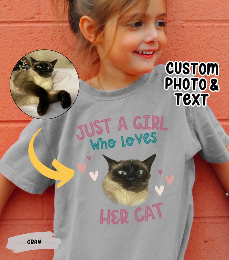 Just a Girl Who Loves Her Cat Personalized Printing Pet Photo Unisex T-shirt for Girls and Boys