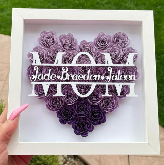 Mom Heart Shaped Monogram Flower Shadow Box Gift