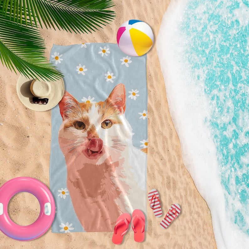 Custom Beach Towel, Personalized Beach Towel with Pet Face