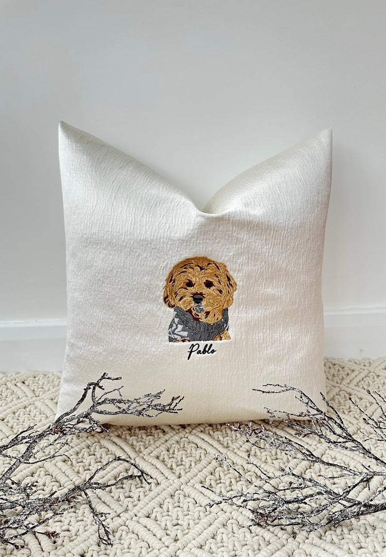 Custom Pet Embroidery Pillow Pet Memorial Gift, Personalized Pet Lover Gift