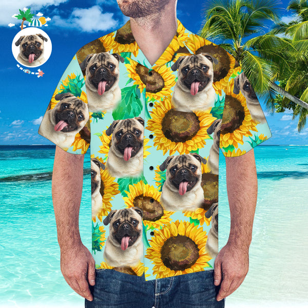 Custom Pet Face Hawaiian Shirt Personalized Hawaiian Shirt Summer Sunflower Shirt