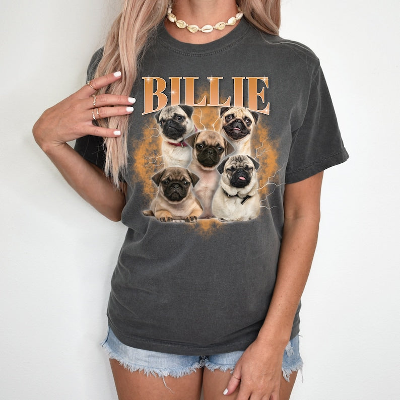 Custom Bootleg Rap Dog T-shirt, Pet Photo Printing Vintage Tee Sweatshirt Hoodie