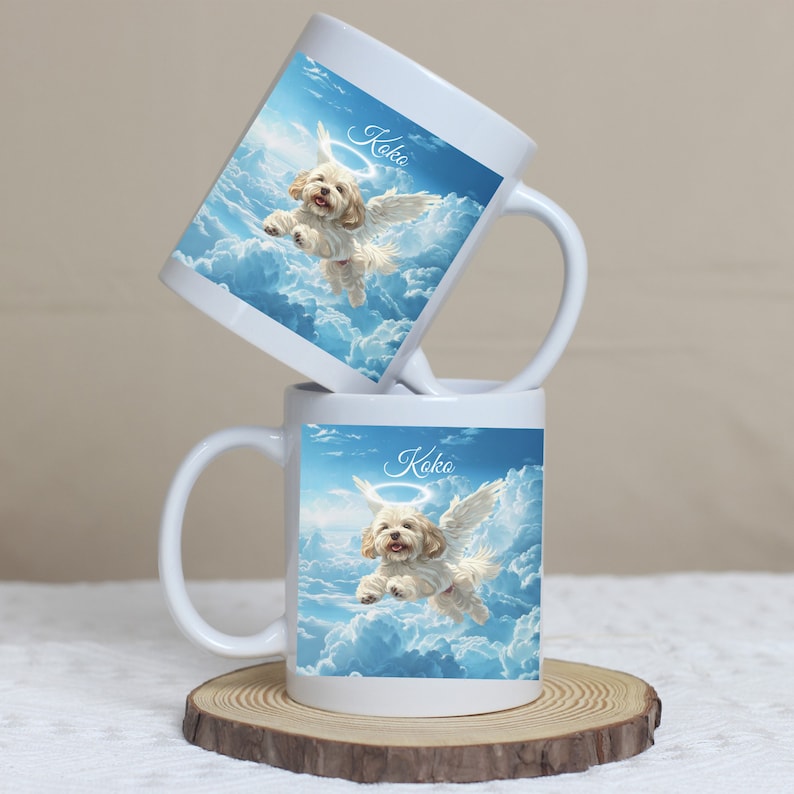 Custom Pet Mug Angel Wings and Halo Using Pet Photo Name Personalized Pet Memorial Gift Coffee Cup