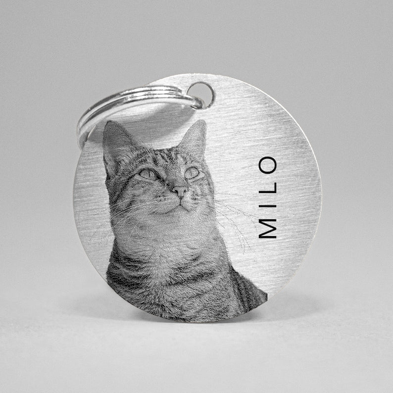 Pet Photo Name Tag, Custom Dog or Cat Engraved Keyring, Memorial Gift Keychain