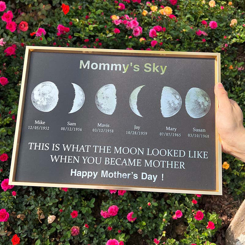 Custom Moon Phase Frame With Text & Date- Custom Art Frame for Mom - Mommy's Universe