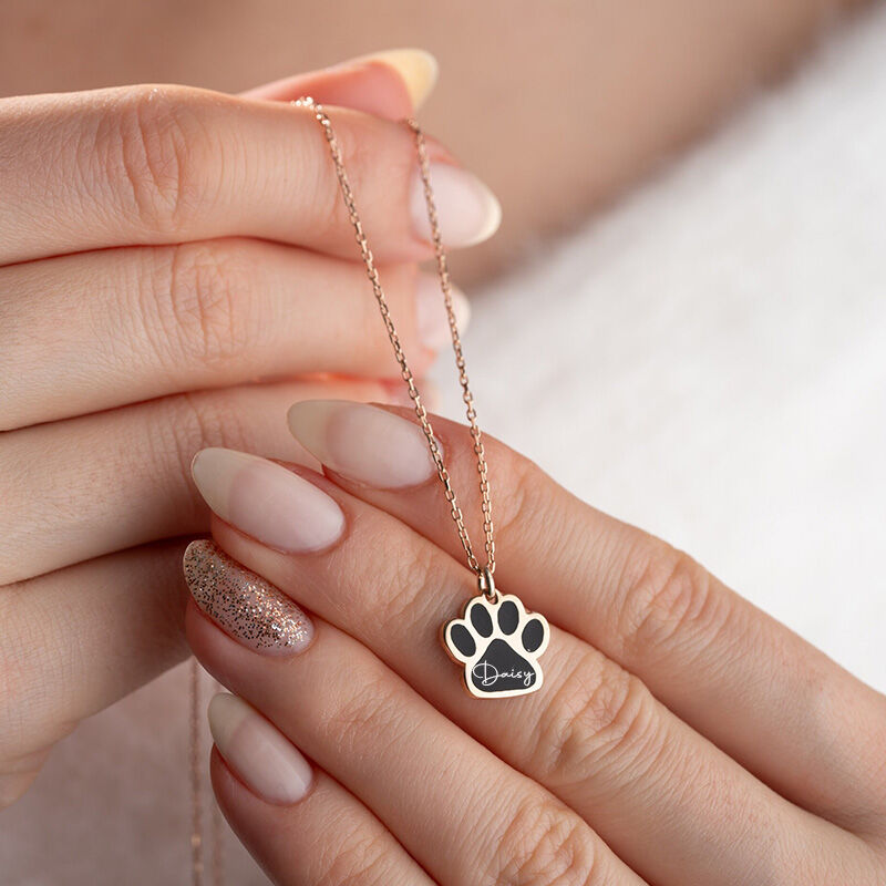 Personalized Name Necklace with Paw Pendant Cute Gift for Pet Mom