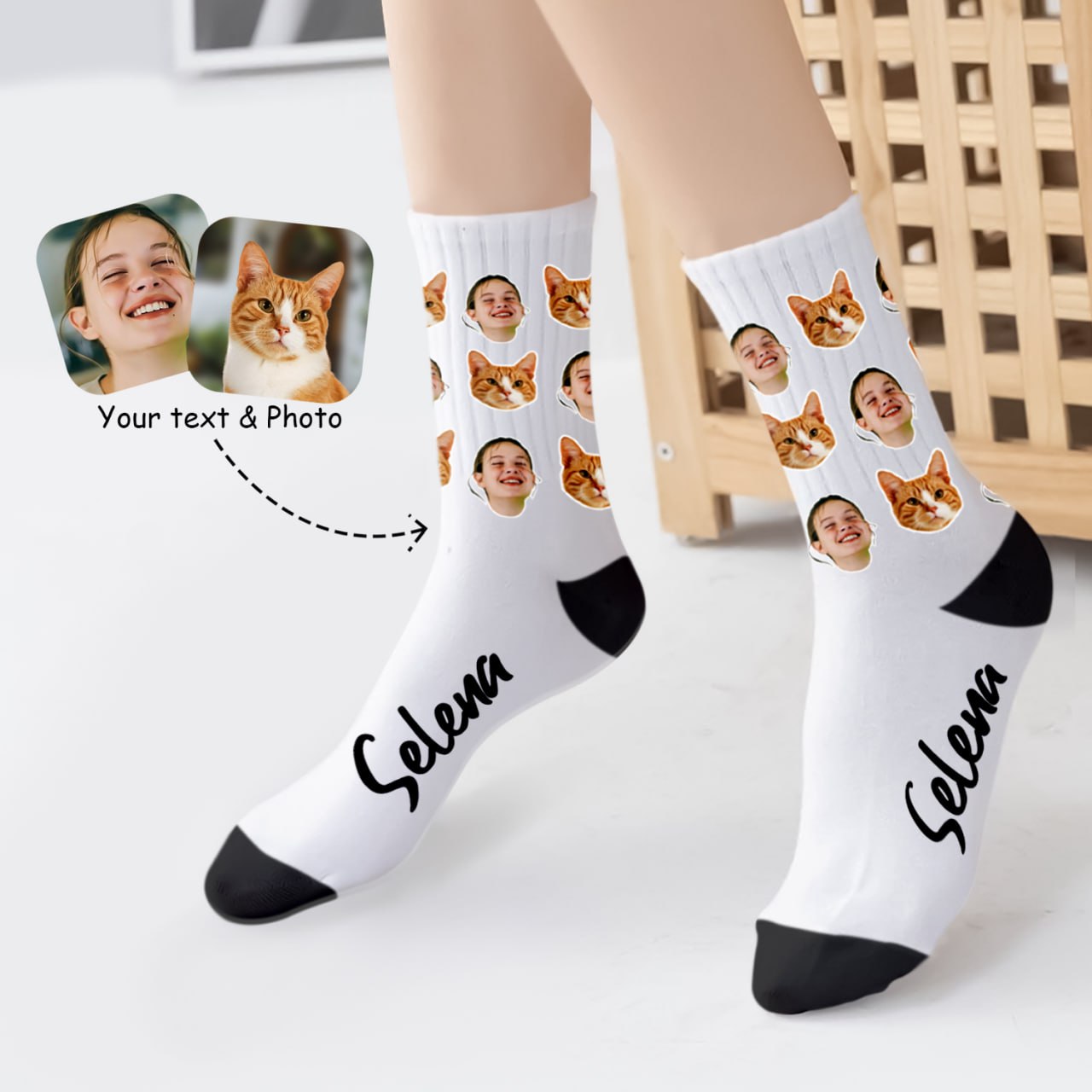 Custom Face Socks from Photo - Personalized Cat Dog Socks with Face