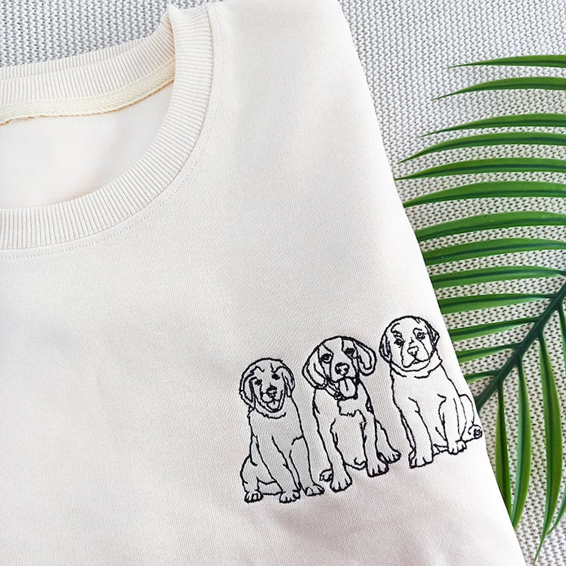 Custom Embroidered Pet Portrait Hoodie/Sweatshirt/T-shirt, Custom Dog Embroidery From Photo