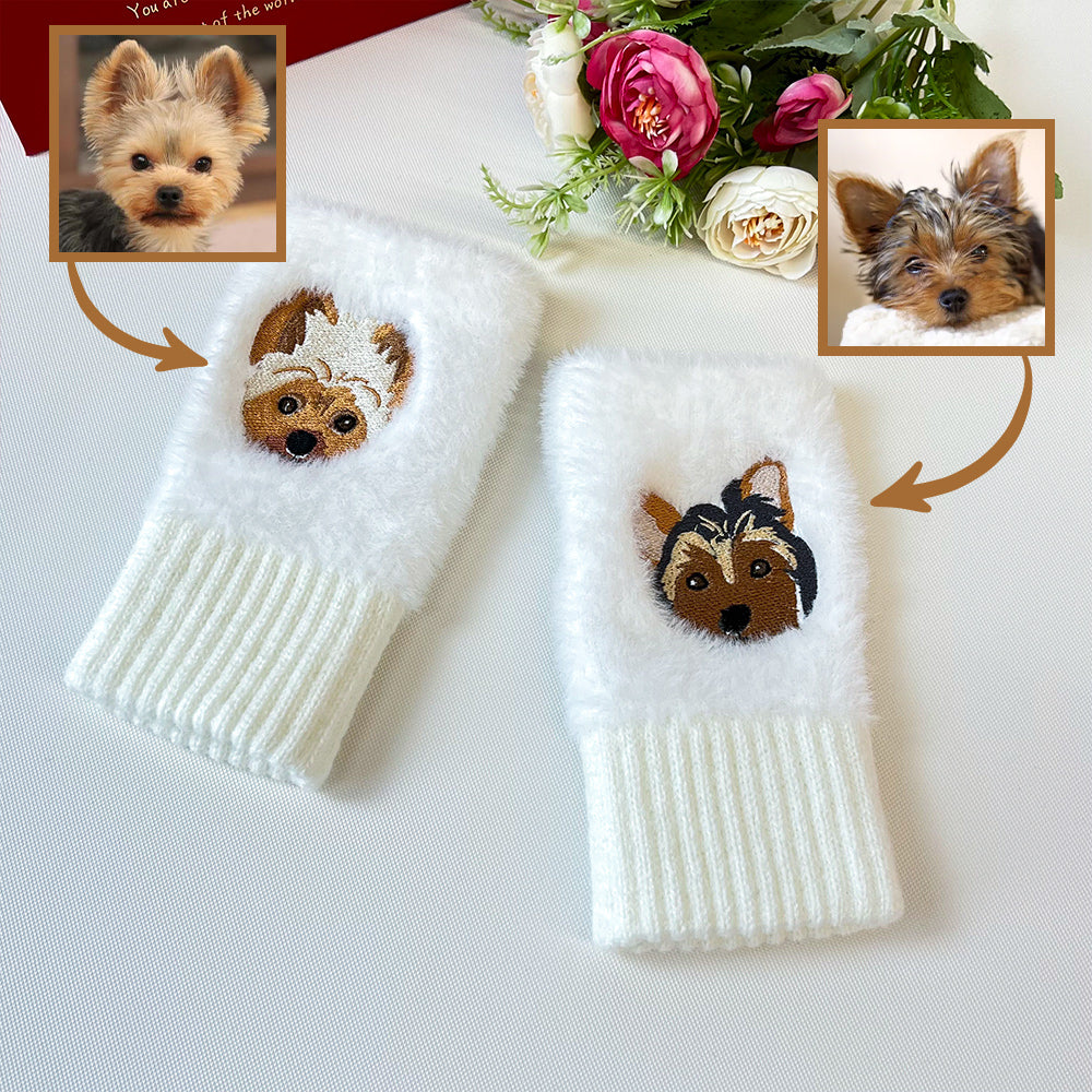 Custom Embroidered Pet Portrait  Fingerless Gloves