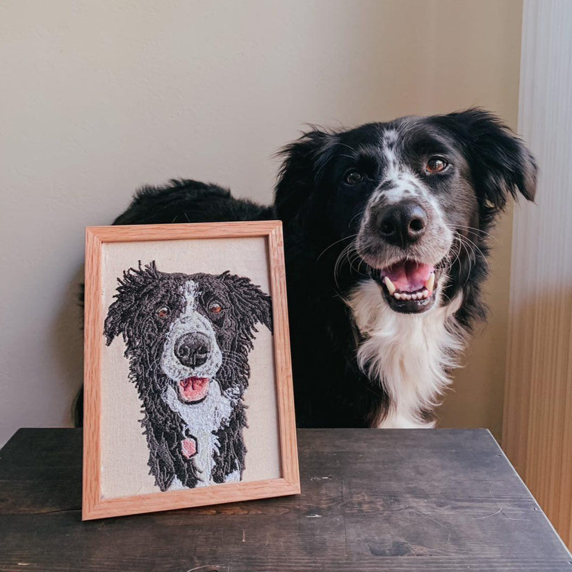 Custom Framed Embroidered Pet Portraits, Dog Lover Gift