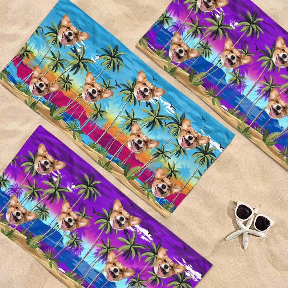 Dog & Cat Photo Personalized Custom Beach Towel - Summer Vacation Gift Pet Lovers