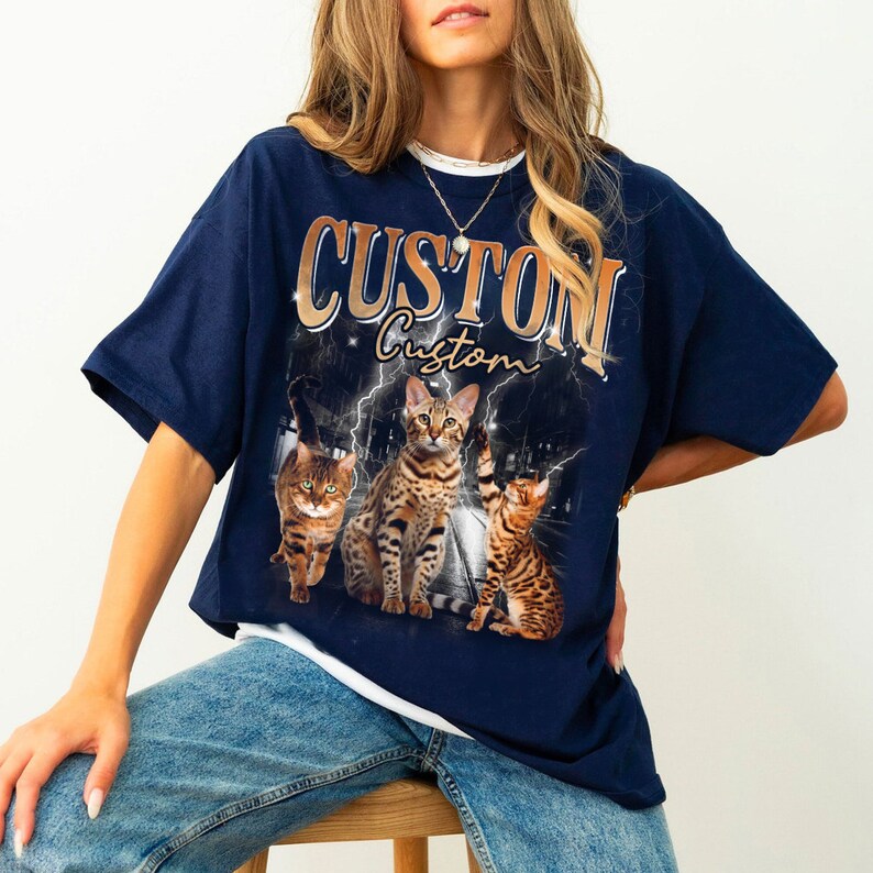 Custom Cat Dog Shirt, Custom Pet Photo Vintage Bootleg T-Shirt Sweatshirt Hoodie