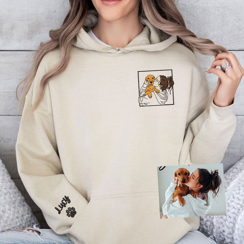 Personalized Dog Hoodie with Portrait from Photo, Embroidered Pet's Photo Sweatshirt