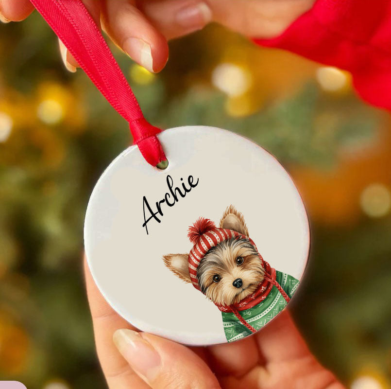 Personalized Pup In Ugly Sweater Custom Ceramic Ornament