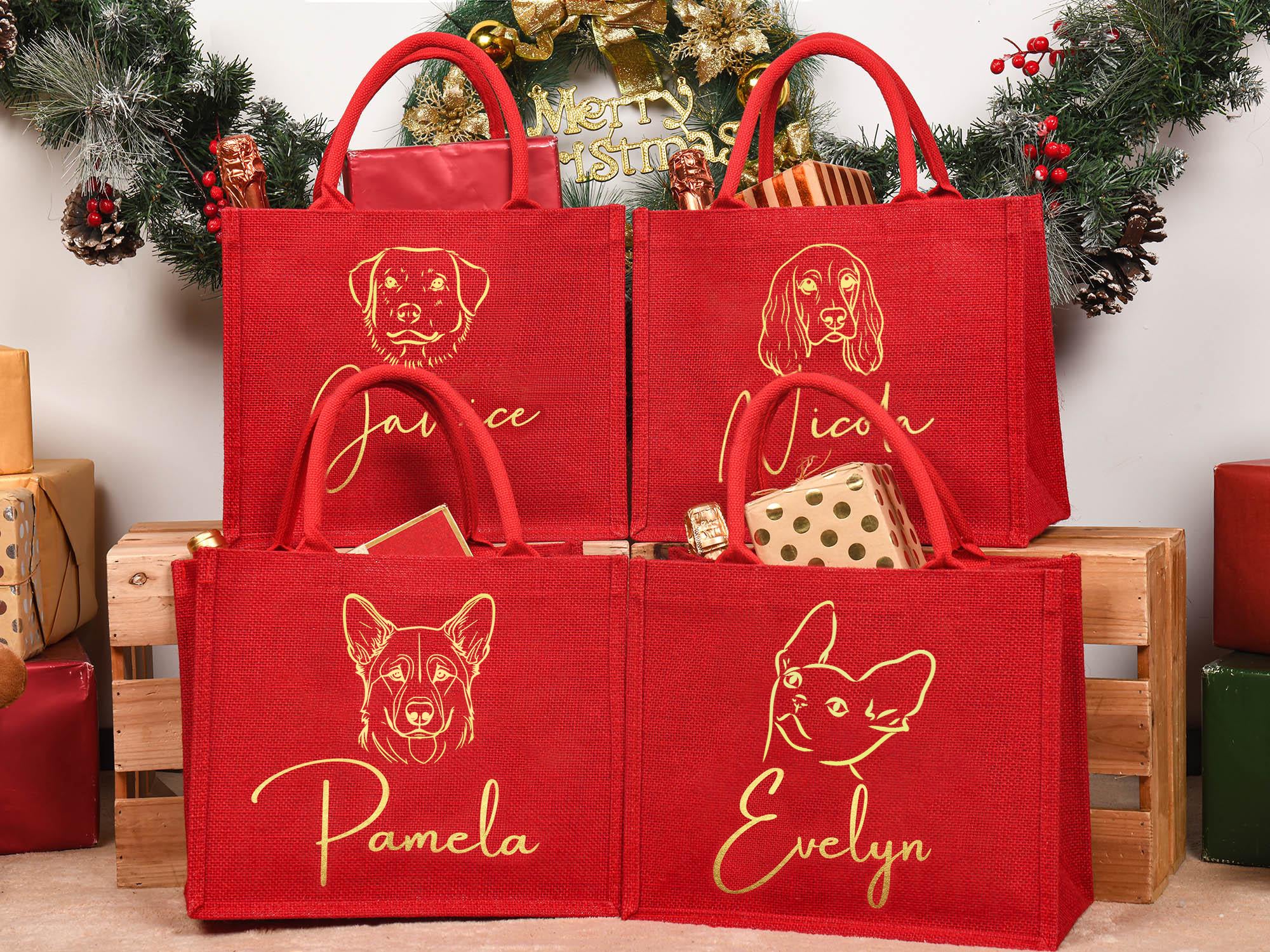 Personalized Pet Portrait Outline Embroidered Christmas Gift Bag