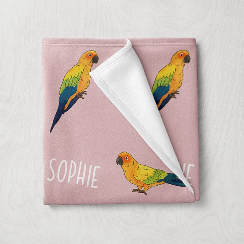 Custom Name Bird Blanket, Personalized Parrot Blanket, Animal Themed Gifts