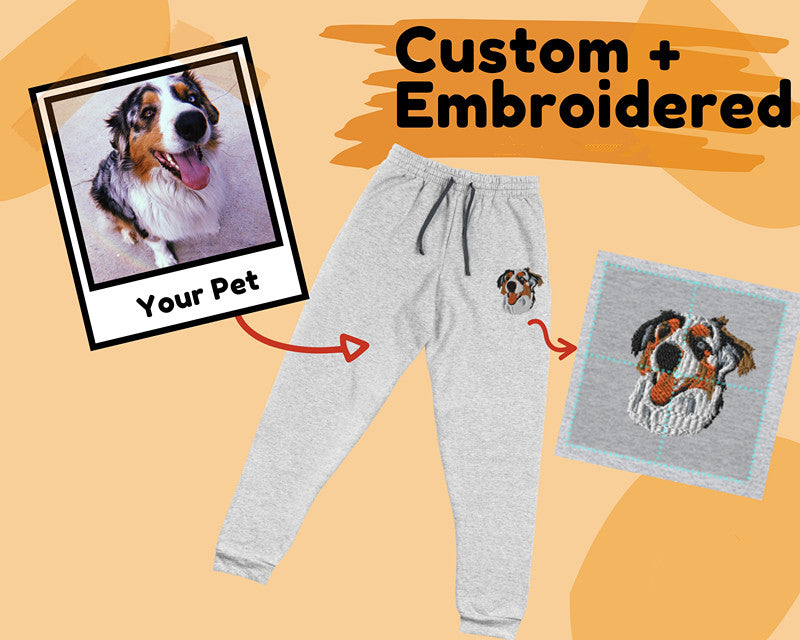 Custom Pet Head Embroidered Sweatpants Joggers Personalized Dog Embroidery Pants