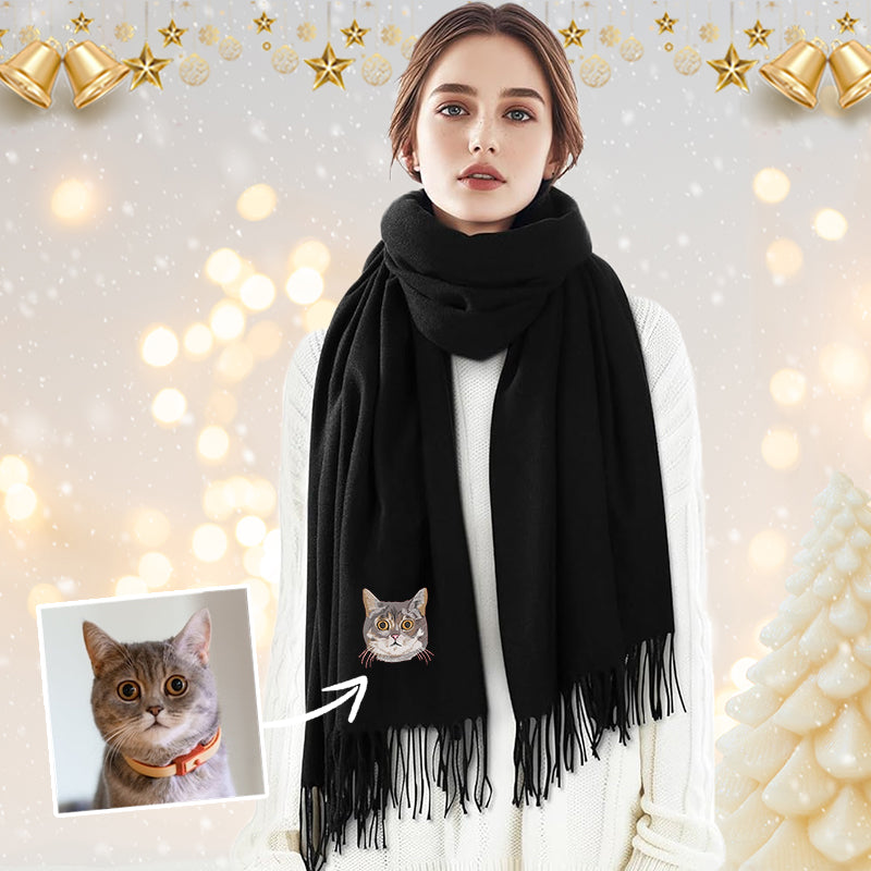 Custom Embroidered Pet Portrait Wool Scarf, Custom Pet Shawls and Wraps