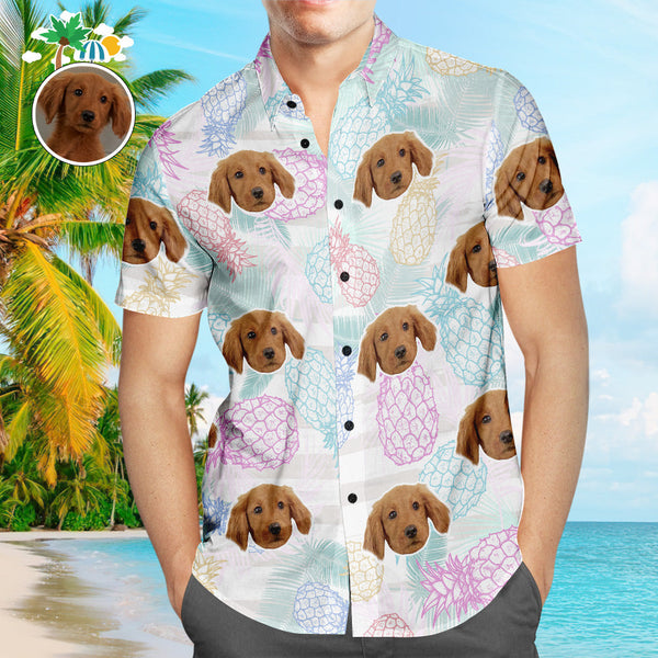 Custom Pet Face Hawaiian Shirt Pineapple Design Popular All Over Print Hawaiian Beach Shirt Holiday Gift