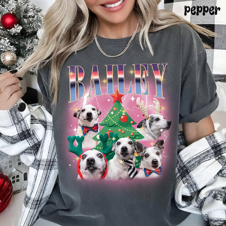 Christmas Tree Bootleg Dog Photo Sweatshirt T Shirt Hoodie, Custom Vintage Christmas Shirt