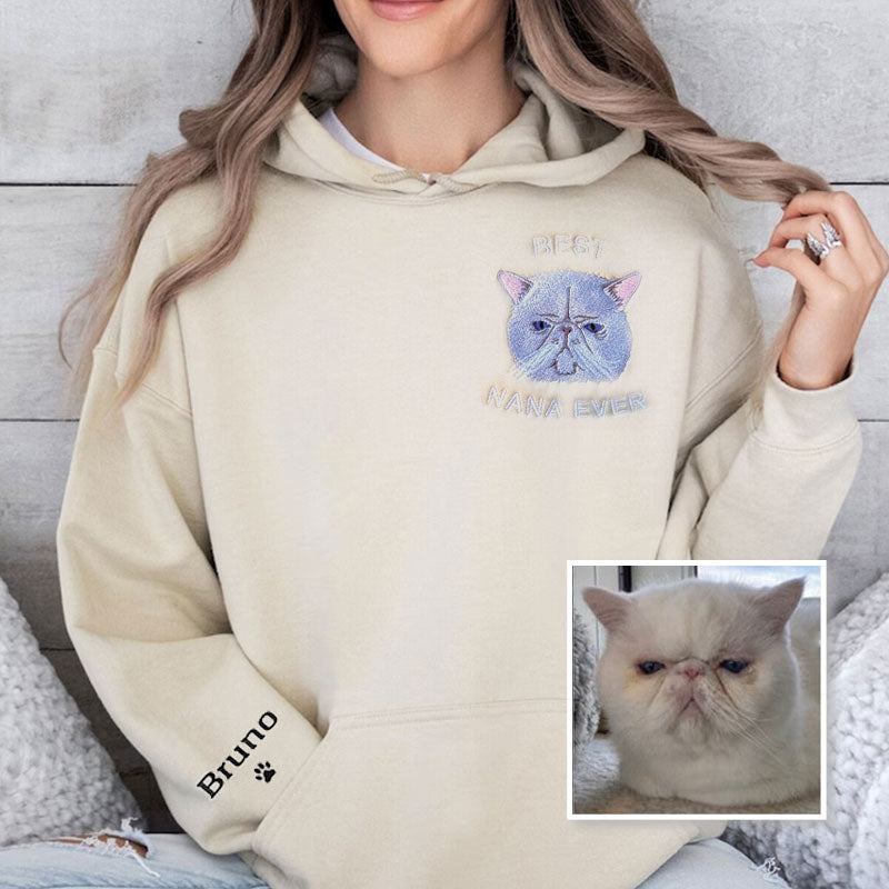 Customize Text & Image Dog Cat Pet Portrait Embroidery Sweatshirt Hoodie