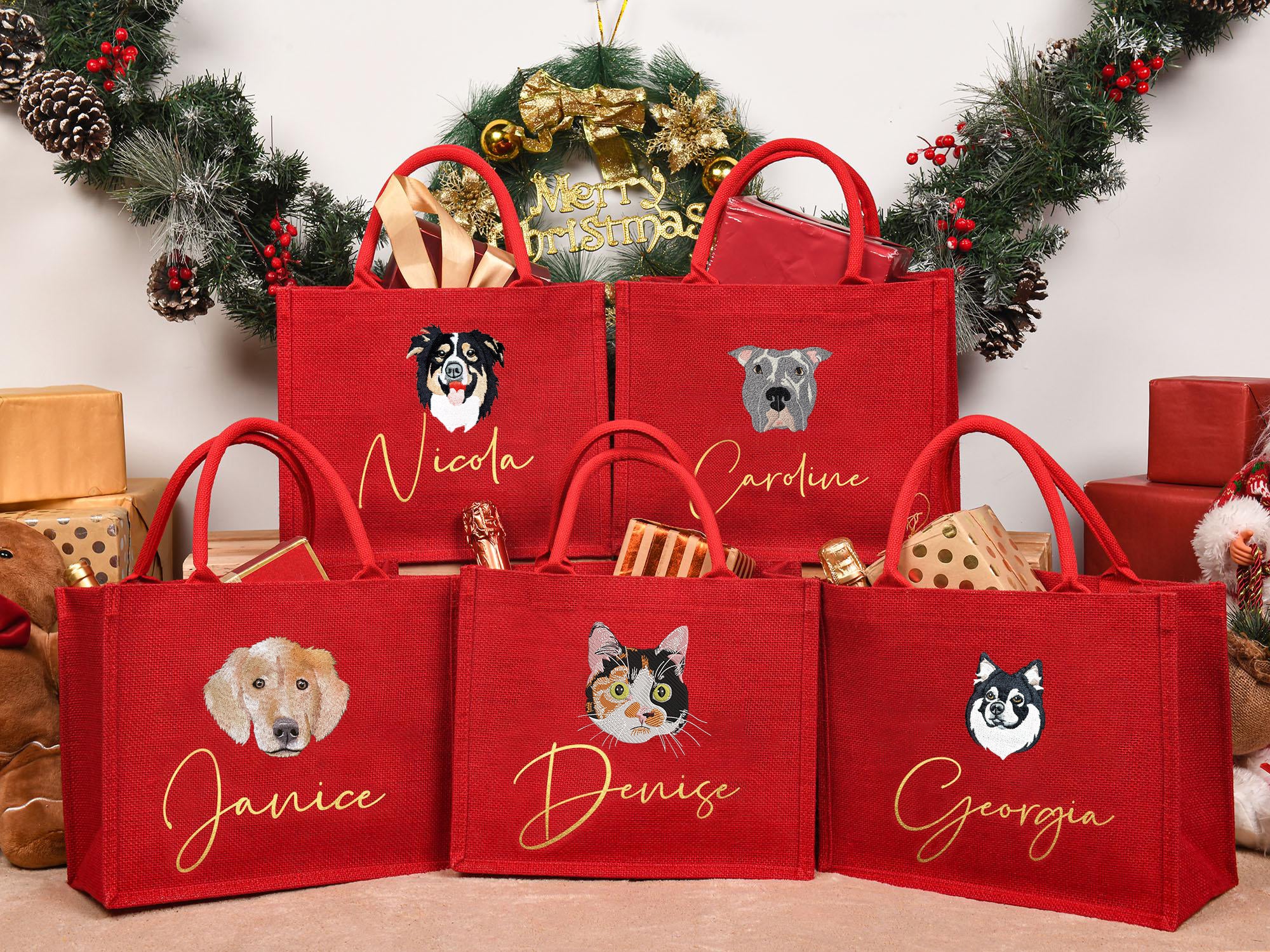 Personalized Pet Portrait Embroidered Christmas Gift Bag