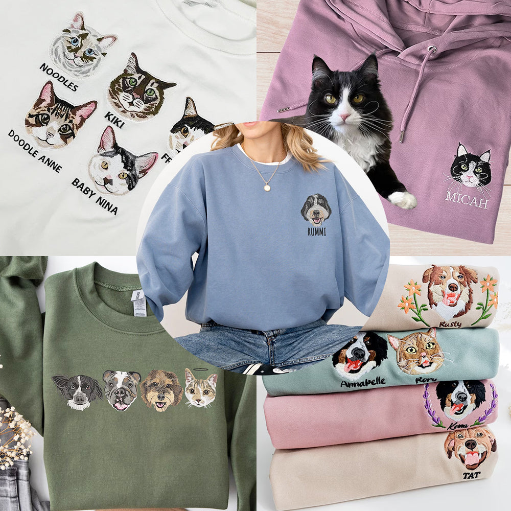 Personalized Pet Portrait Embroidered Sweatshirt T-shirt Hoodie