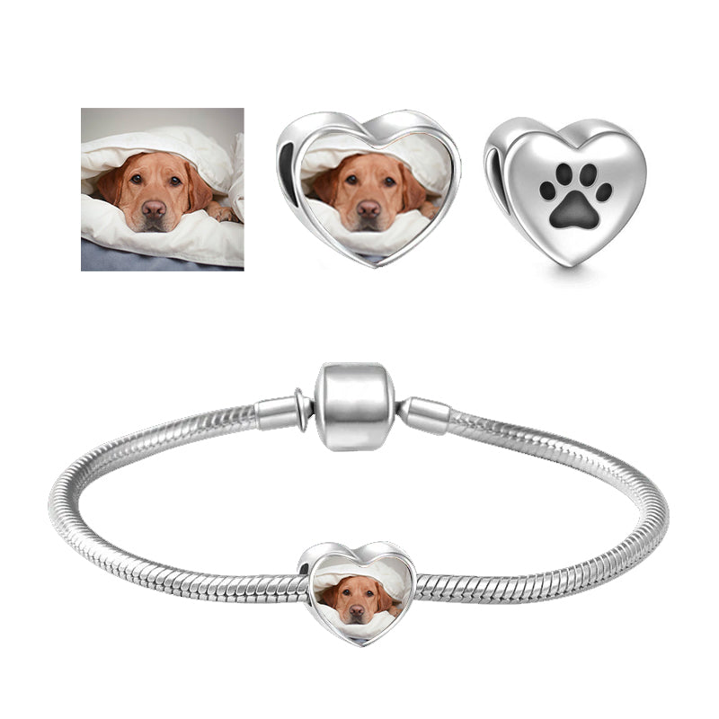 Custom Pet Photo Charms Pendant Pet Paw Heart Photo Charms Bracelet