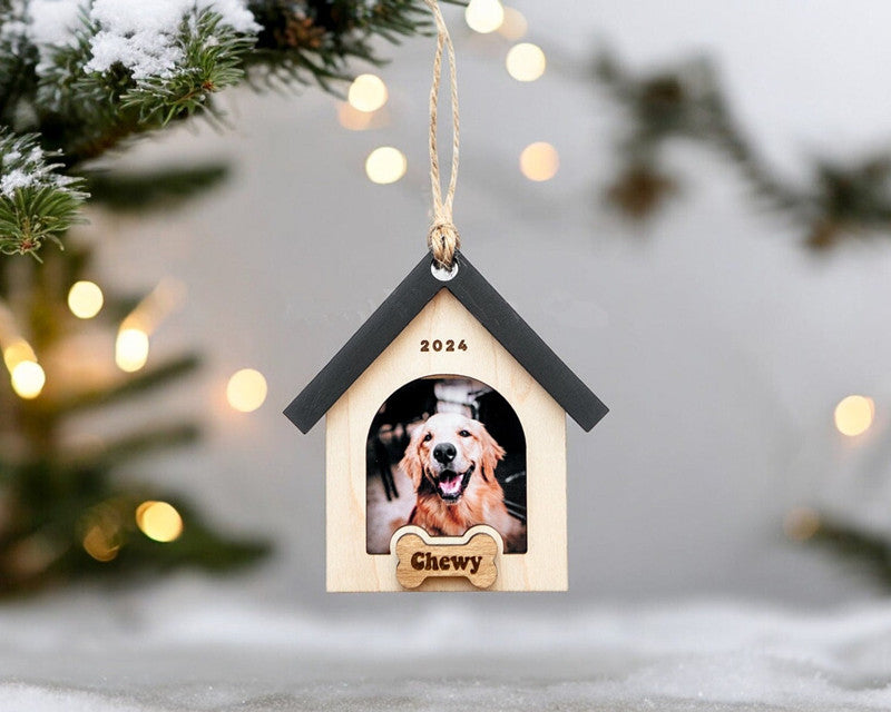 Dog Photo Wood  Frame Christmas Ornament Pet Memorial Gift, Personalized Pet Christmas Ornament