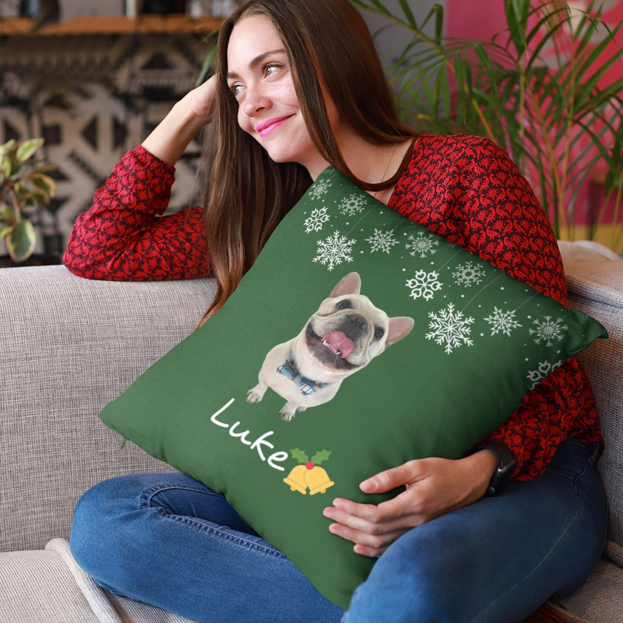 Custom Dog Photo Christmas Pillow Custom Dogs Photo with Name Christmas Pillow