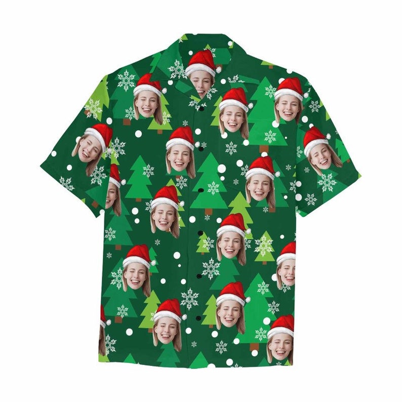 Custom Christmas Shirt with Pet Face, Personalized Photo Hawaiian Shirt for Party Christmas