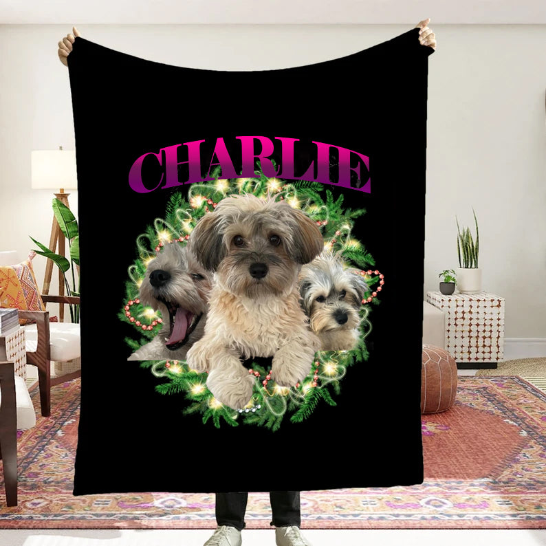 Christmas Personalized Dog Blanket Custom Christmas Retro Style Pet Blanket