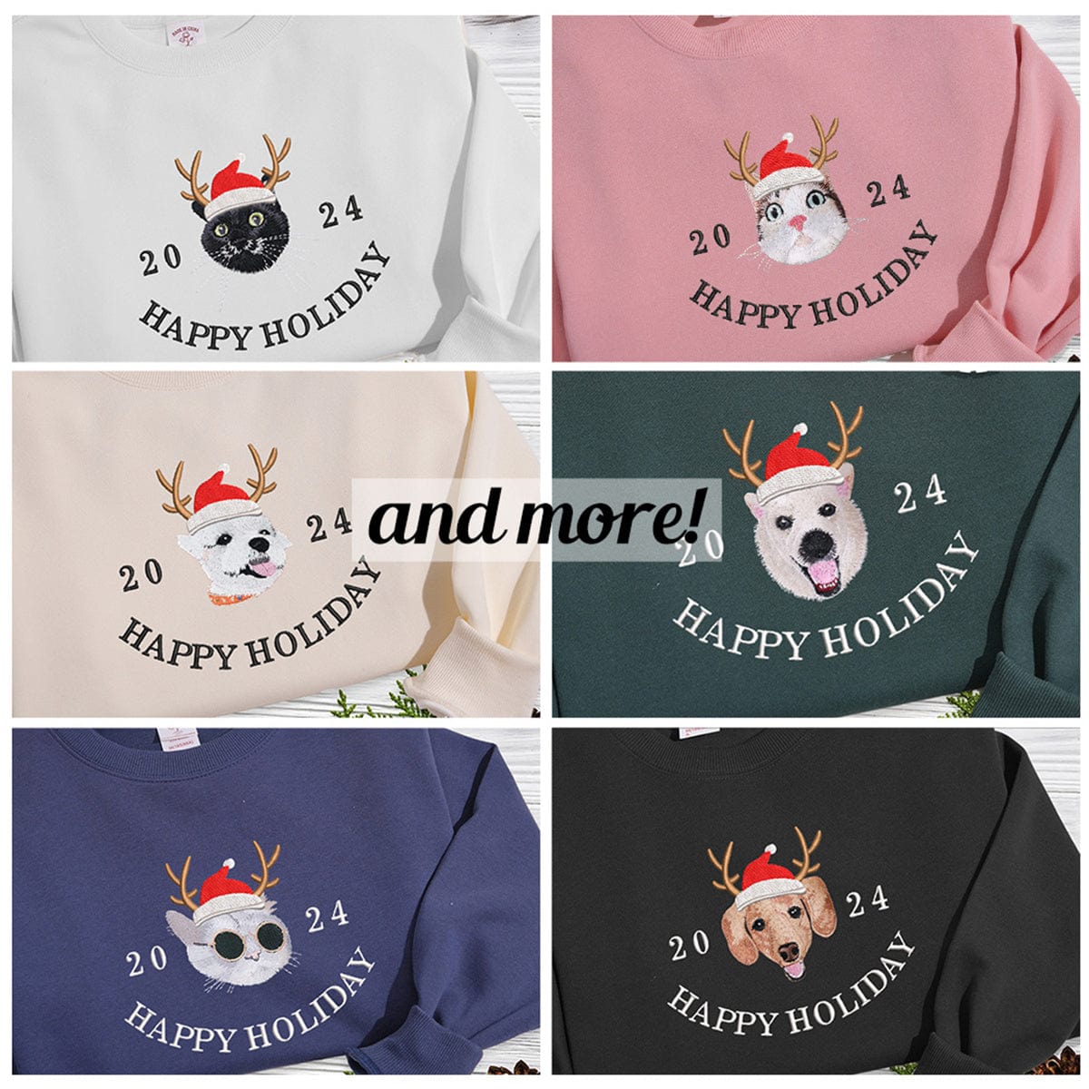 Happy Holiday Custom Pet Photo And Year Embroidered Sweatshirt Hoodie T-shirt