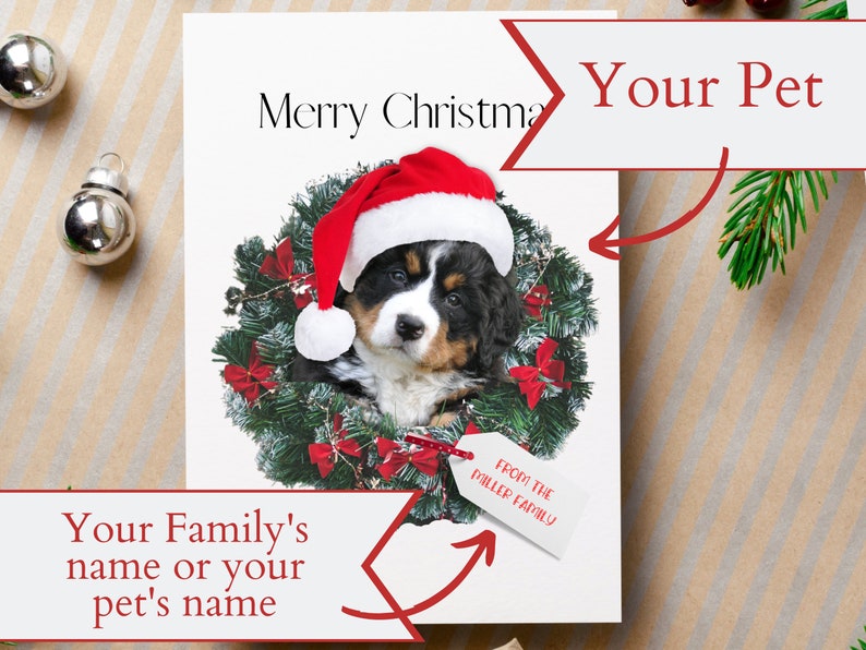 Personalized Dog Christmas Card, Pet Holiday Card, Pet Portrait Christmas Cards