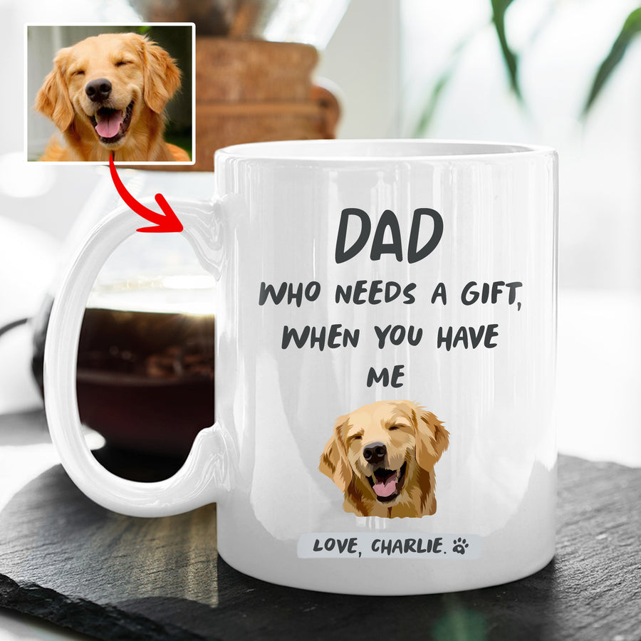 Custom Dog Portrait Mug, Gift For Dog Dad