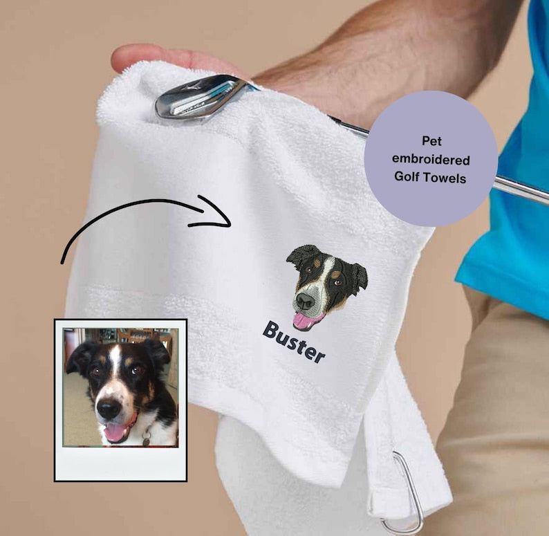 Personalized Embroidered Pet Portrait Golf Towel