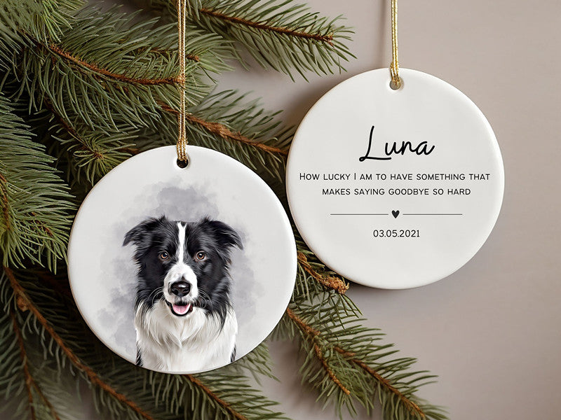 Personalized Pet Watercolor Ornament Using Pet's Photo + Name - Custom Christmas Dog Ornament