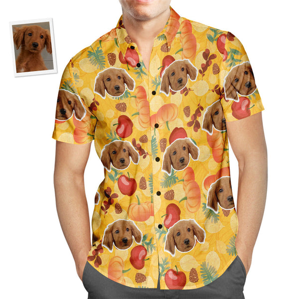 Custom Pet Face Hawaiian Shirt Pumpkin Apple Men's Popular All Over Print Hawaiian Beach Shirt Holiday Gift