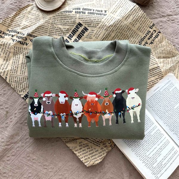 Cow Animals Holiday Christmas Sweatshirt For Kids Youth