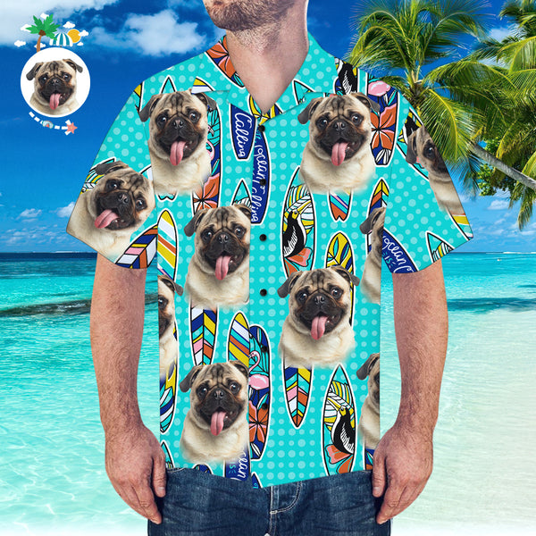 Custom Hawaiian Shirt with Pet Or People Face Surfing Pattern Short-Sleeve Hawaiian Shirt