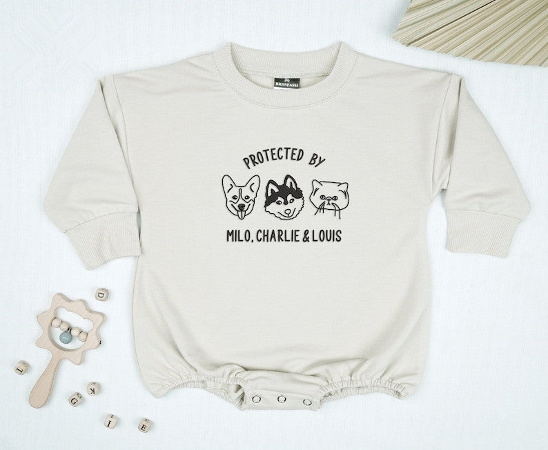 Embroidered Kid's Protected By Custom Pet Baby Romper Custom Toddler Pet Shirt