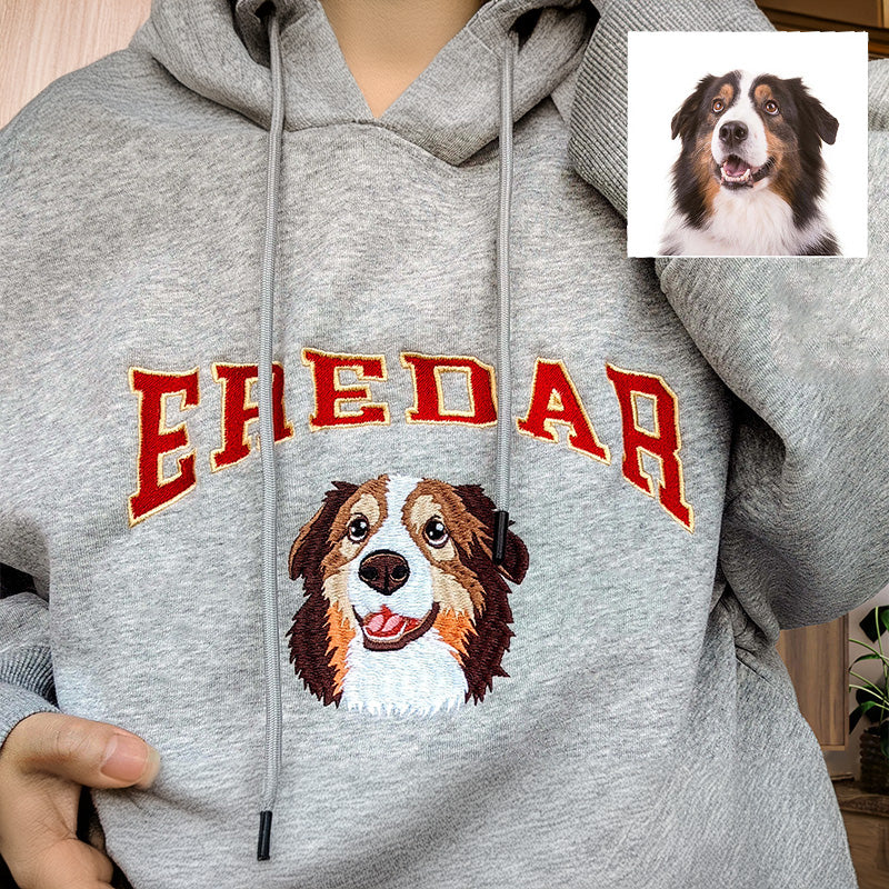 Custom Dog Hoodie Embroidered Dog Name, Personalized Pet Face Sweatshirt, Varsity Style Hoodie