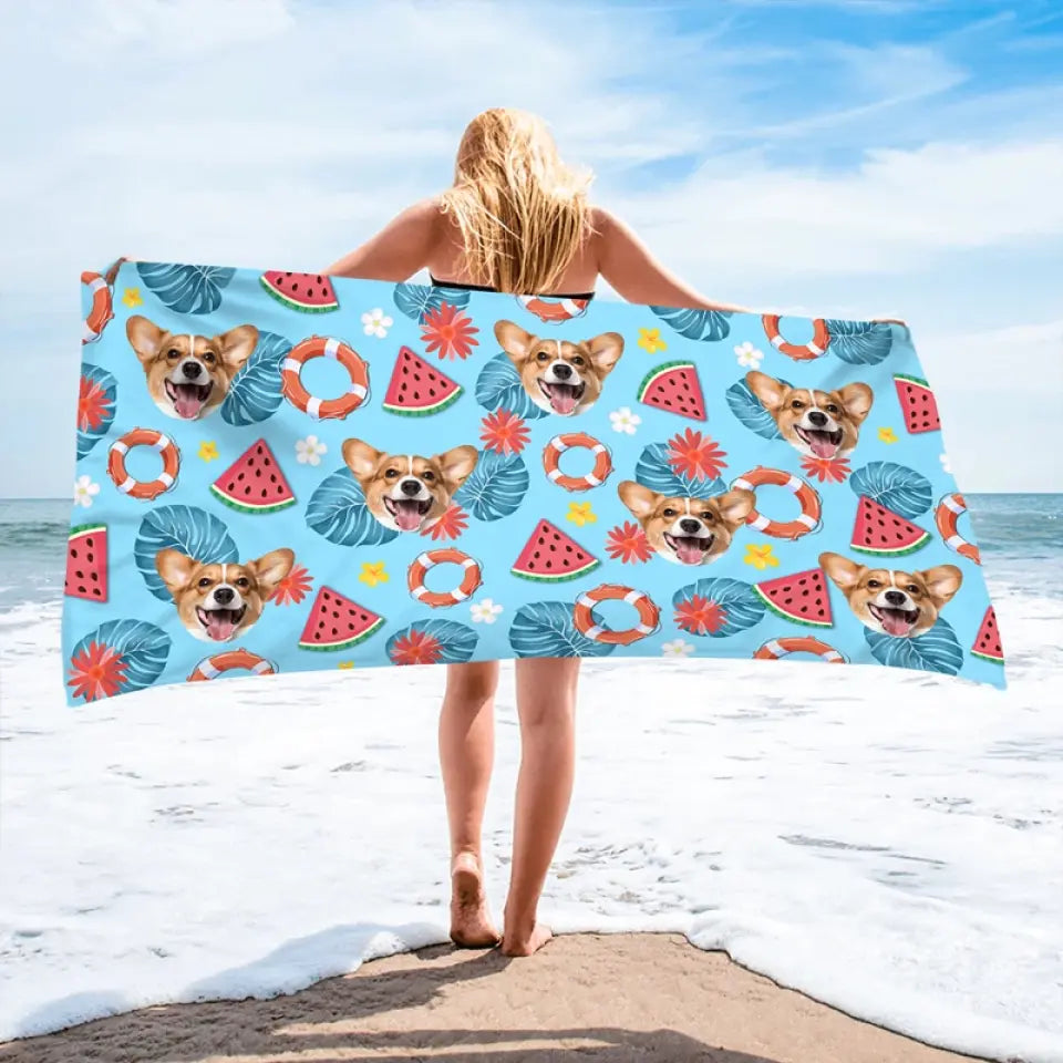 Dog & Cat Photo Personalized Custom Beach Towel - Summer Vacation Gift Pet Lovers