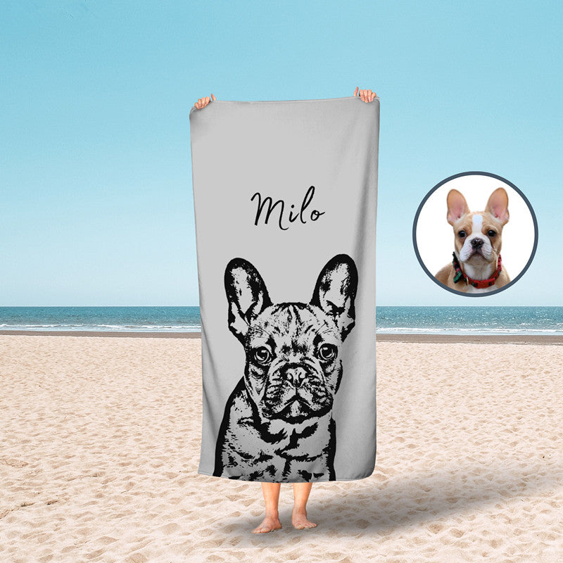 Custom Pet Beach Towel Using Pet Photo + Pet Name