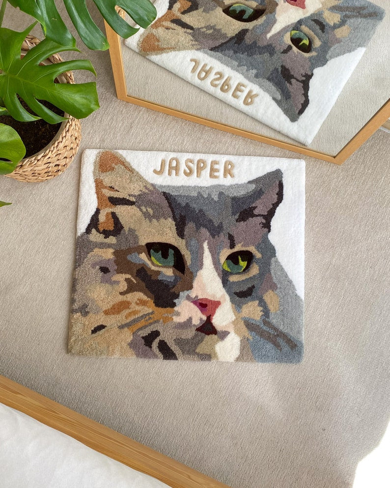 Custom Pet Portrait Tufted Rug, Personalized Animals Rug, Cat Portrait Handmade Rug