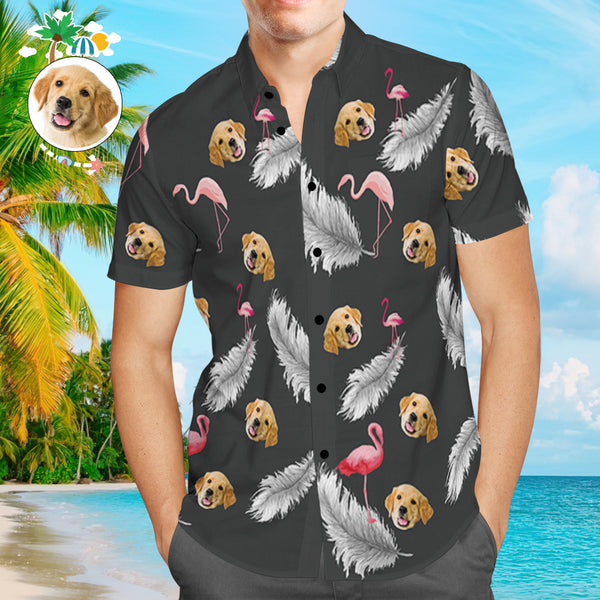 Custom Pet Face Hawaiian Shirt Black Feather Personalized Tee for Pet Owner